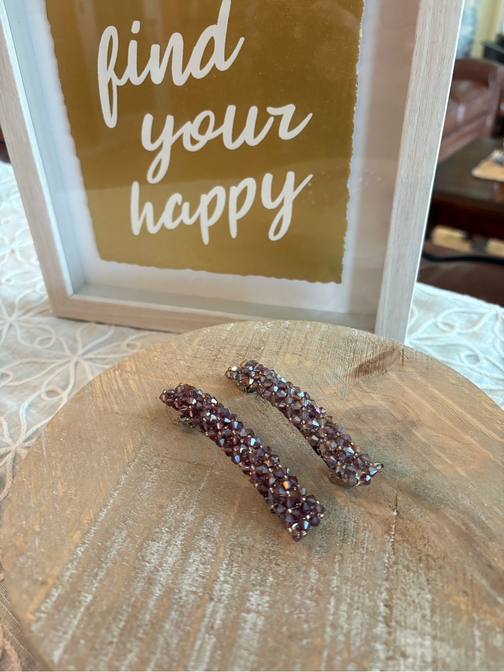 Amethyst Crystal Beaded French Barrette Hair Clips | Pair